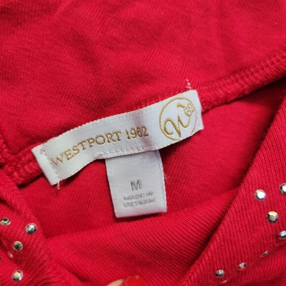 Westport 1962 Red V-Neck Top with Embellished Neckline - Size Medium - Picture 5 of 10